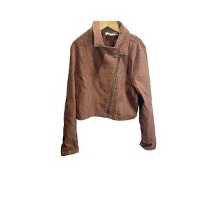 Knit Works Faux Suede Moto Zip Jacket, Girls Size M 10-12 Dusty Rose Fall NEW